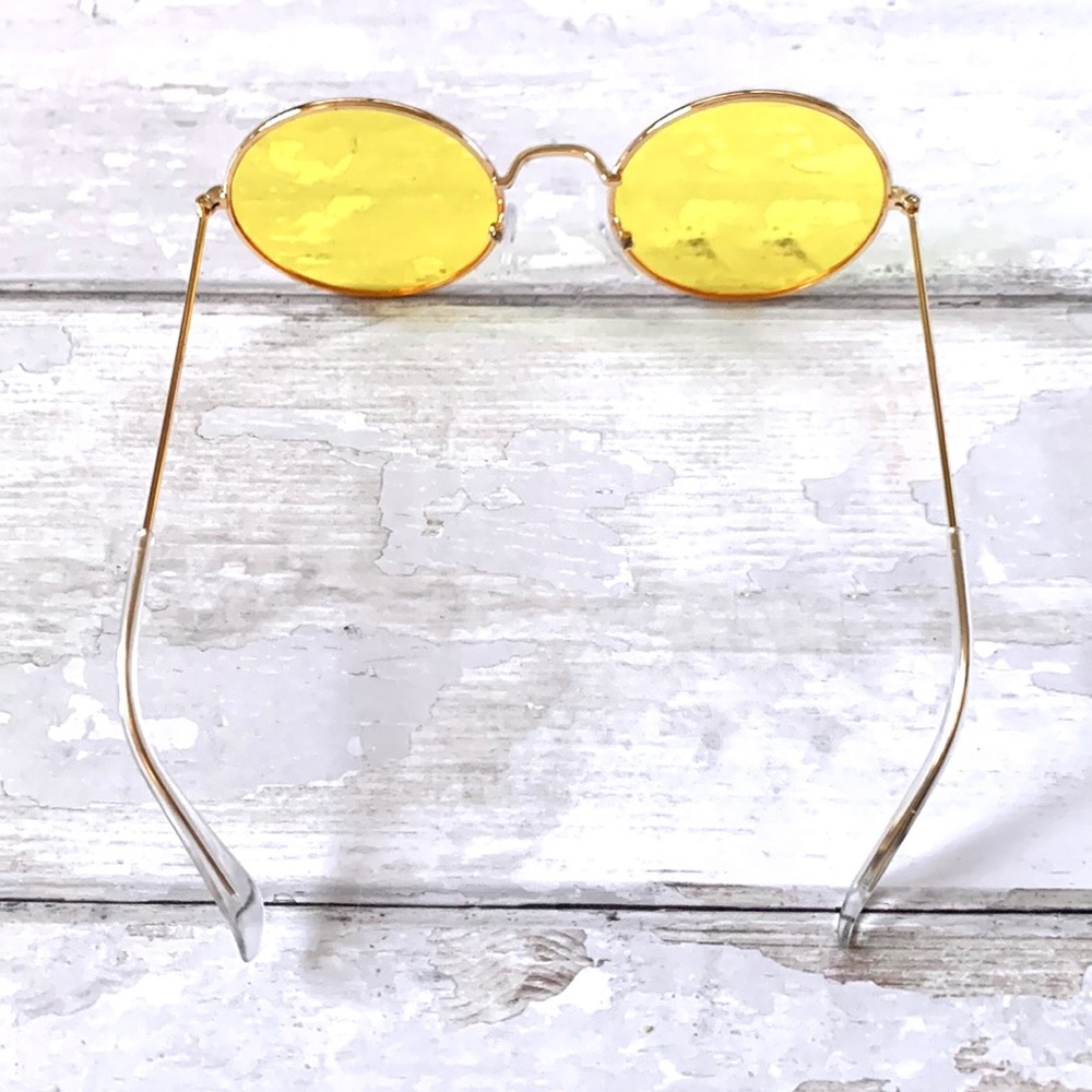 Yellow Tinted Retro Round Festival Sunglasses Unisex Glasses Mens Women’s NEW - Picture 3 of 3